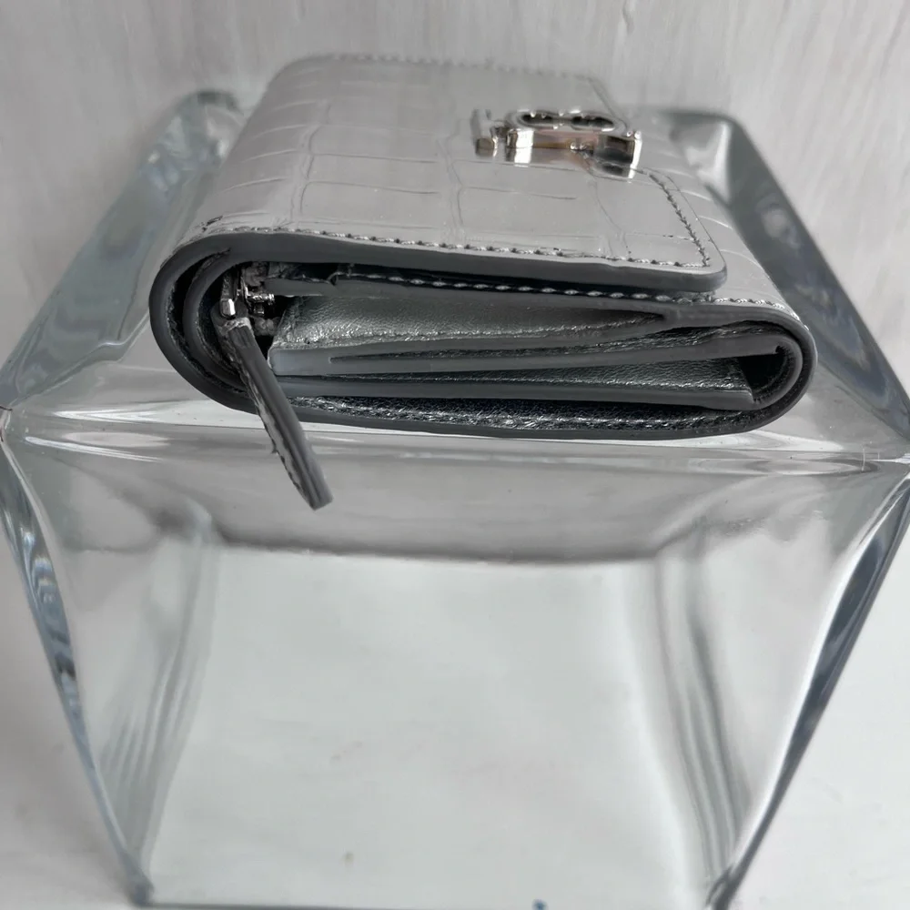 BURBERRY TB Monogram Croc Embossed Metalic Leather Wallet